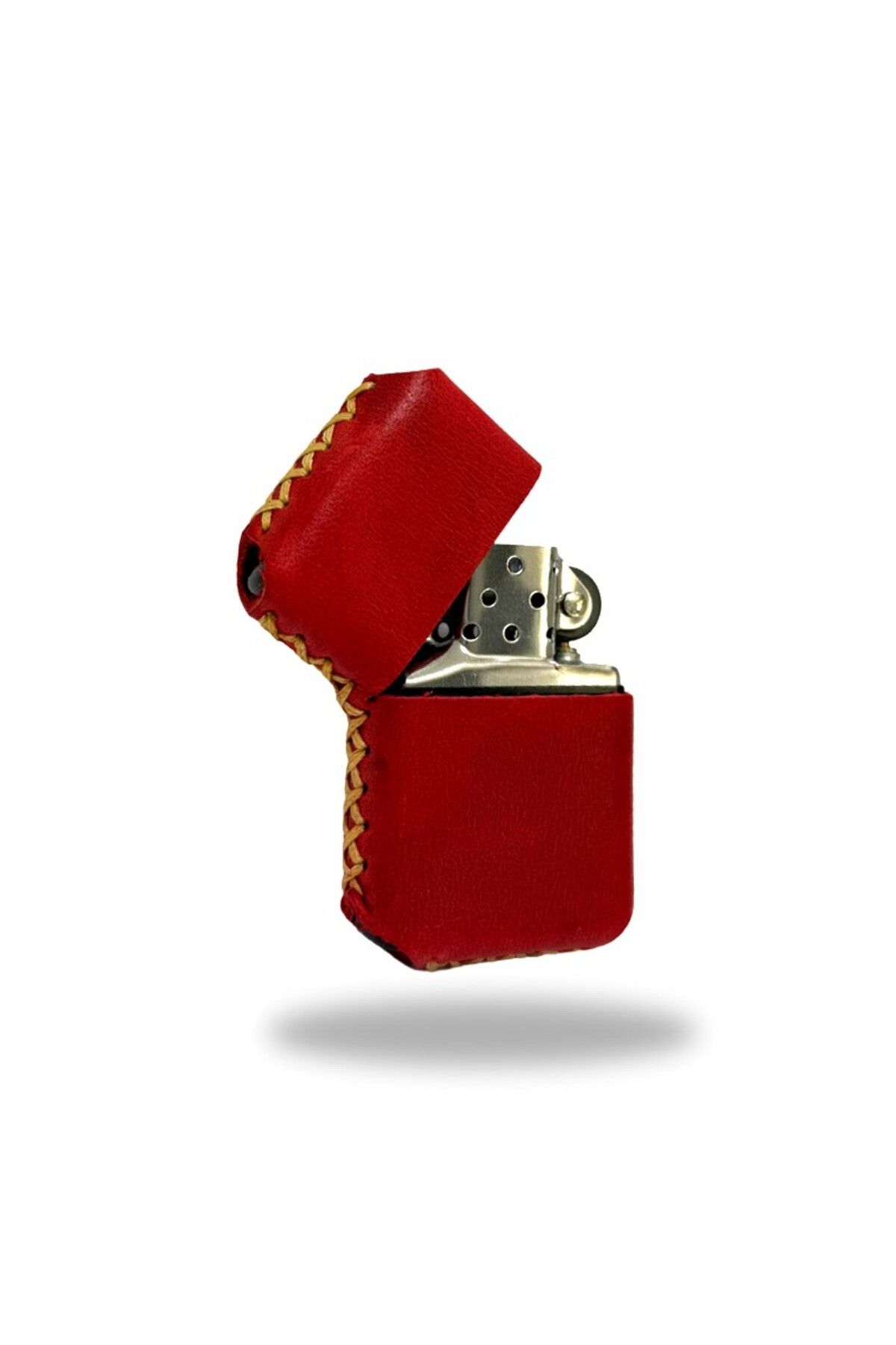 Hakiki Deri Kılıflı Zippo Çakmak  - Kırmızı