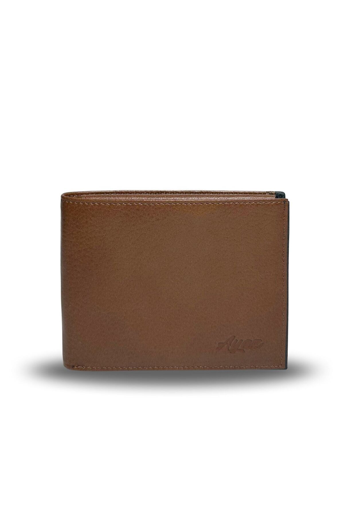 Üstten Pisotlu Hakiki El Yapımı Deri Cüzdan - Taba