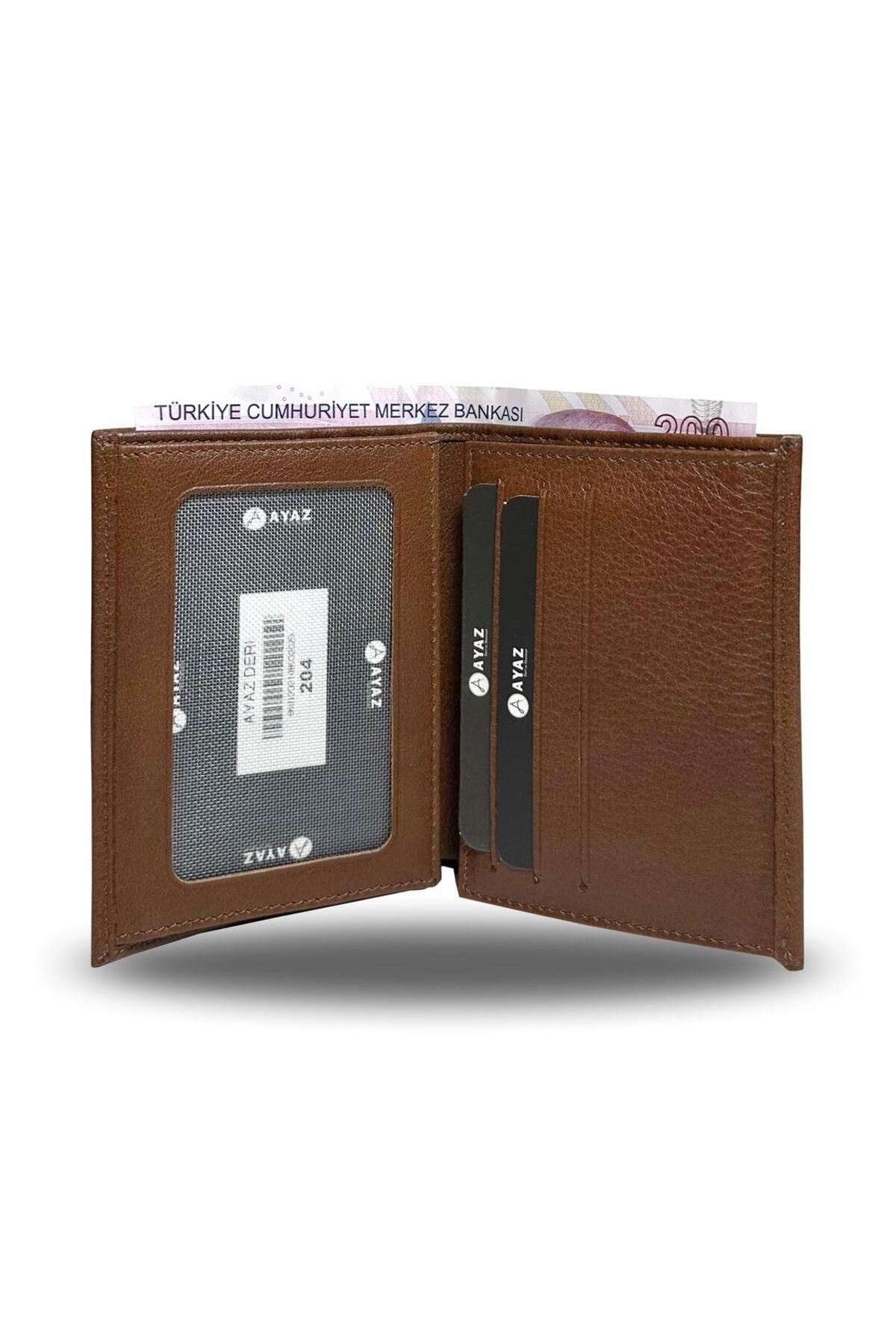 Çift Pisotlu Hakiki Deri Çoklu Kart Bölmeli - Taba