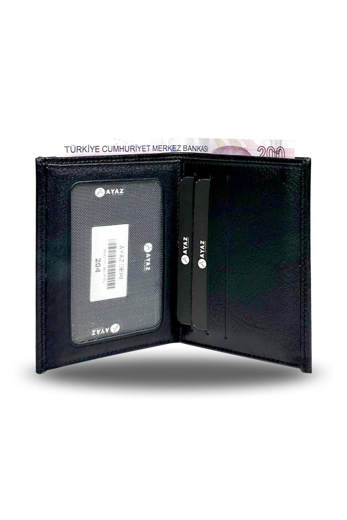 Çift Pisotlu Hakiki Deri Çoklu Kart Bölmeli - Siyah