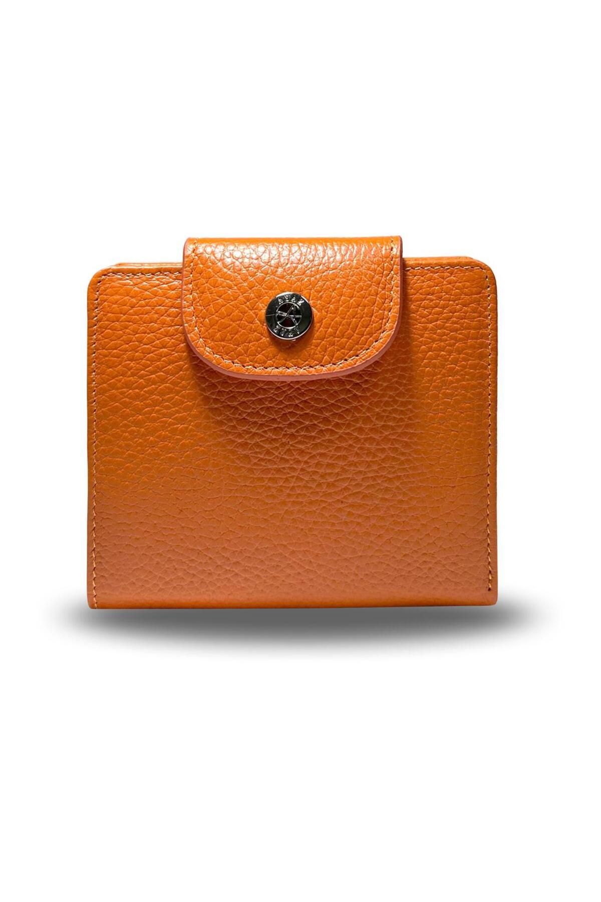 Doris Hakiki Deri Lüx Kadın Cüzdan - Turuncu