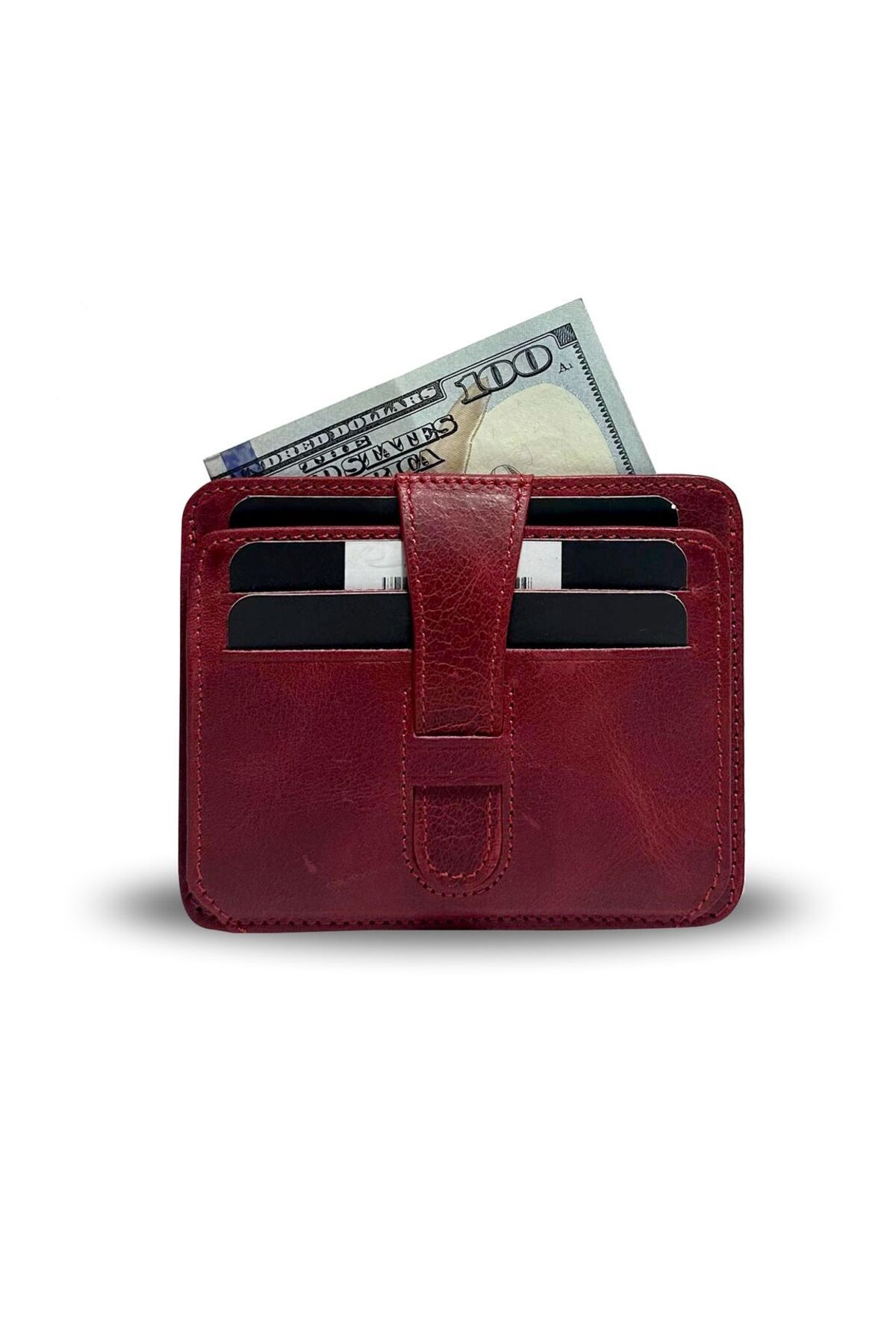 Helios Hakiki Deri El Yapımı Kartlık - kırmızı