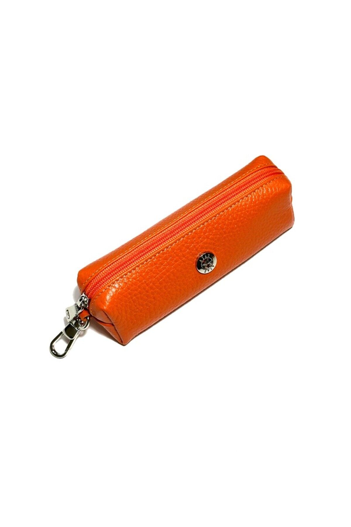 Hakiki Deri Çanta Askılı Fermuarlı Anahtarlık - Turuncu