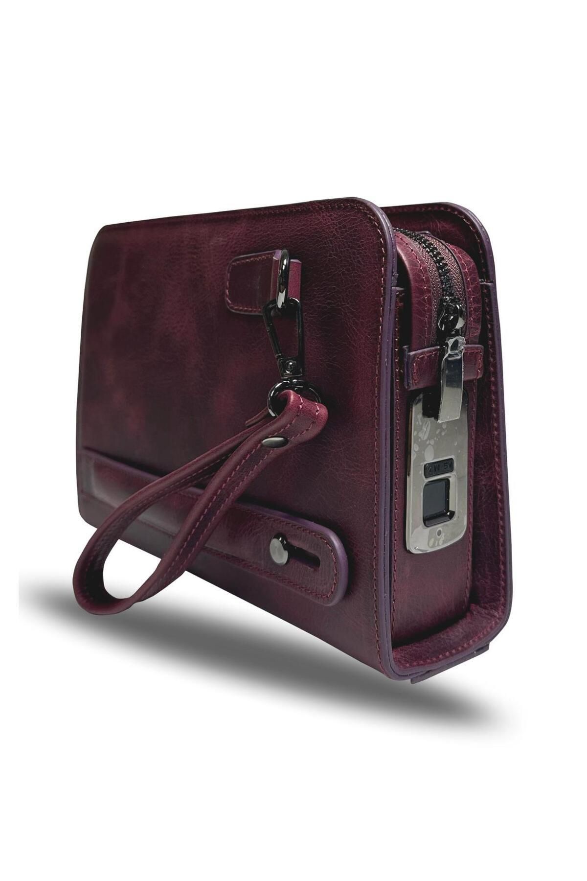 Nous – Parmak İzi Okuyuculu Hakiki Deri El Çantası - Bordo